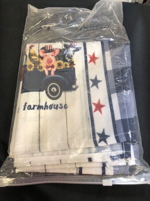 Photo 2 of American Farmouse Table Runner, Patriotic Stars Blue Truck for Independence Dresser Scarves Table Setting Decor Dinner Table Runner for Holiday Indoor & Outdoor Parties Events - 13 x 90 Inch
