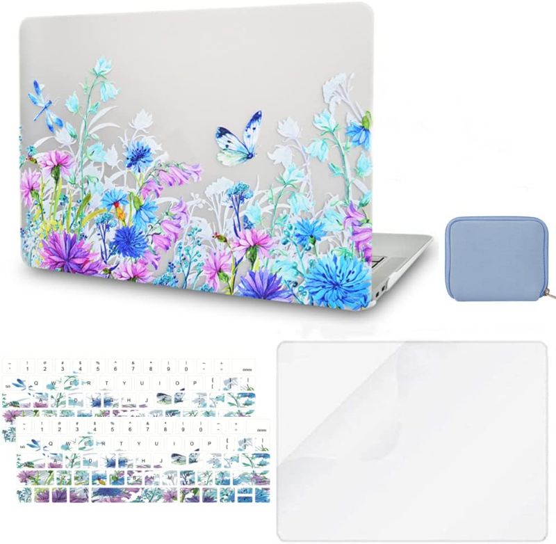 Photo 1 of RITAYAN Compatible with MacBook Air 13 inch Case 2022,2021,2020,2019,2018, A2337 M1 A2179 A1932 Retina Display+Touch ID Plastic Hard Shell + Pouch + 2Keyboard Cover+ SP (Clear Flowers Design 2)
