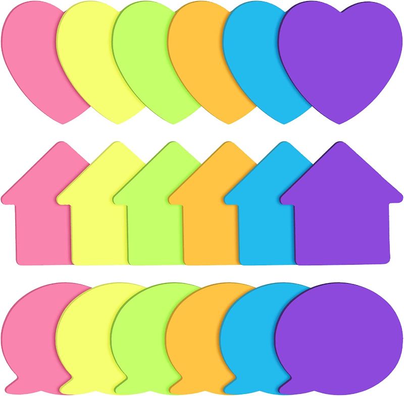 Photo 1 of 540 Pieces Sticky Notes Fun Shaped Sticky Notes Colorful Adhesive Memo Pads Self Stick Notes for Reminders Take Notes Leave Messages Home School Office Supplies (Bubble, Heart, Arrow Style)

