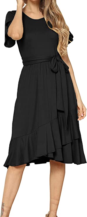 Photo 1 of levaca Women's Plain Casual Flowy Short Sleeve Midi Dress with Belt
, SIZE M 