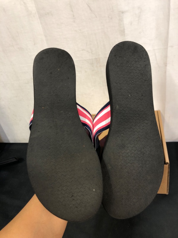 Photo 5 of Eliza B. Pink and Navy Ribbon Sandal with Black Sole
, SIZE 10