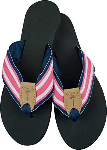 Photo 1 of Eliza B. Pink and Navy Ribbon Sandal with Black Sole
, SIZE 10