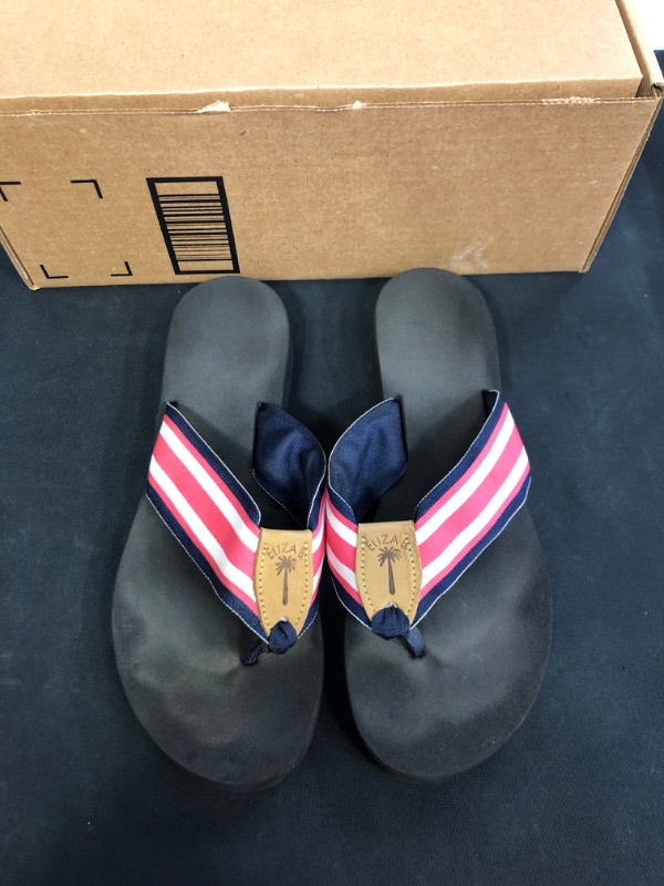 Photo 2 of Eliza B. Pink and Navy Ribbon Sandal with Black Sole
, SIZE 10