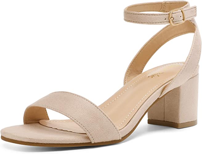 Photo 1 of DREAM PAIRS Women's Open Toe Ankle Strap Low Block Chunky Heels Sandals Party Dress Pumps Shoes, NUDE SUEDE 
, SIZE 11 
