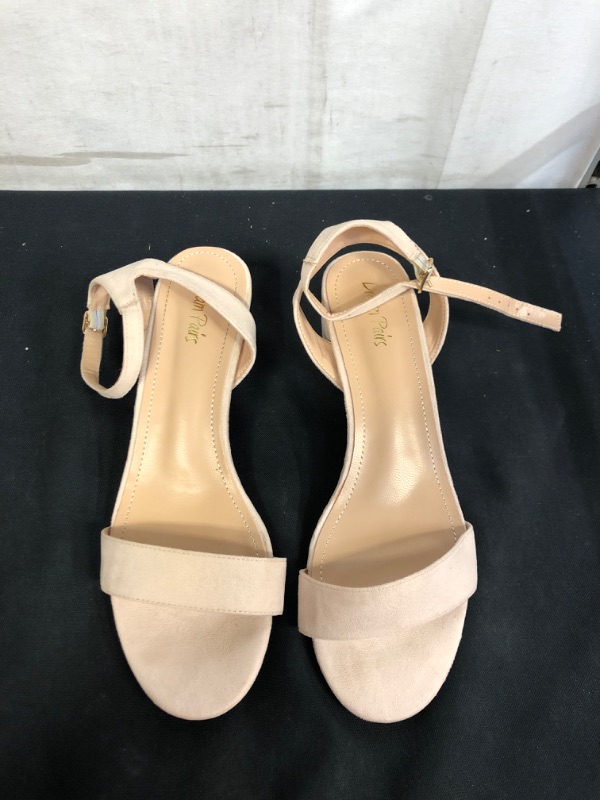Photo 2 of DREAM PAIRS Women's Open Toe Ankle Strap Low Block Chunky Heels Sandals Party Dress Pumps Shoes, NUDE SUEDE 
, SIZE 11 
