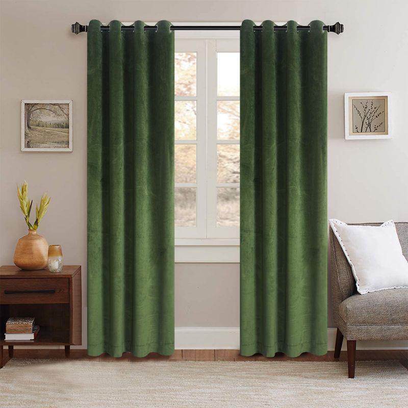 Photo 1 of Classic Velvet Mossy Green Set of 2 Black Insulated Solid Grommet Drapes Room Darkening Curtains Panel Drapery 52 by 96-Inch, 1 PANEL 