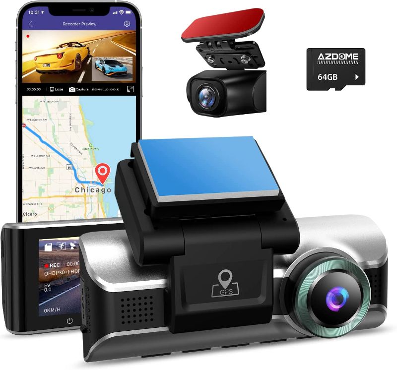 Photo 1 of AZDOME M550-2CH 4K Dual Dash Cam, Built in WiFi GPS, with 64GB Card, Front 4K and Rear 1080P Car Dashboard Camera Recorder, 3.19" IPS, Night Vision, Capacitor, Parking Mode, Support 256GB Max
