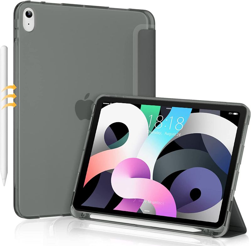 Photo 1 of DTTO Case for iPad Air 5th Generation 2022/ iPad Air 4th Generation 2020, Soft Translucent Frosted Back Cover Slim Smart Trifold Stand for iPad 10.9 inch[Auto Wake/Sleep], Dark Grey

