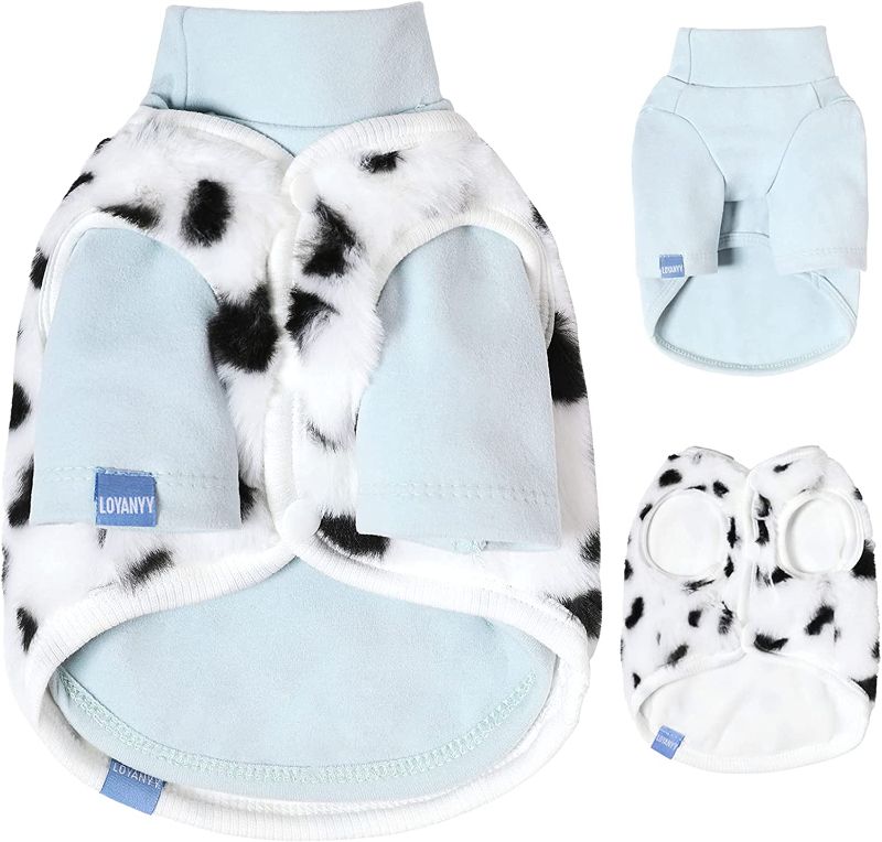 Photo 1 of Loyanyy 2 Pack Winter Dog Clothes Plush Dog Vest Turtleneck Puppy Sweater Leopard Cat Coat Set Warm Pet Coats Kitten Apparel Leopard Blue Medium (Pack of 2)
