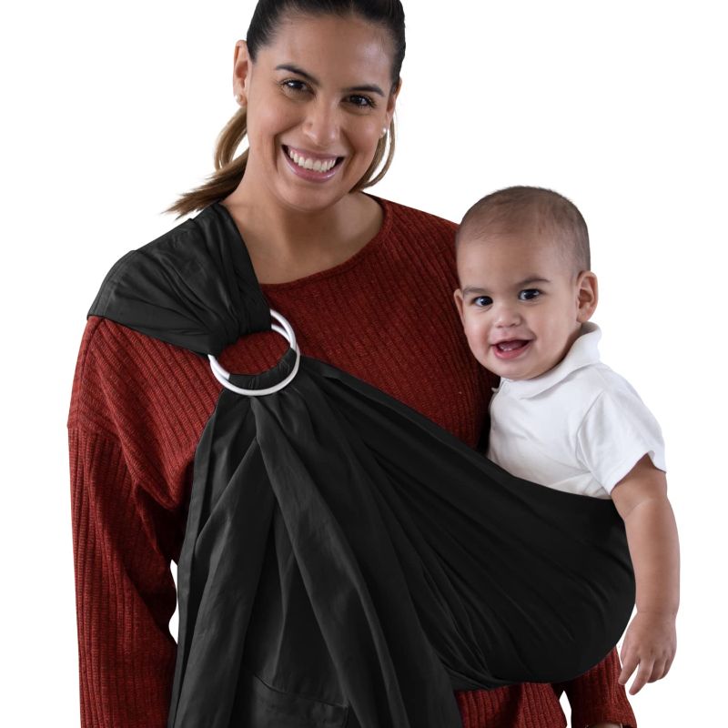 Photo 1 of Onakiana Ring Sling Baby Carrier - Premium Cotton Infant Carrier Baby Ring Sling - Baby Wrap - Obsidian Black