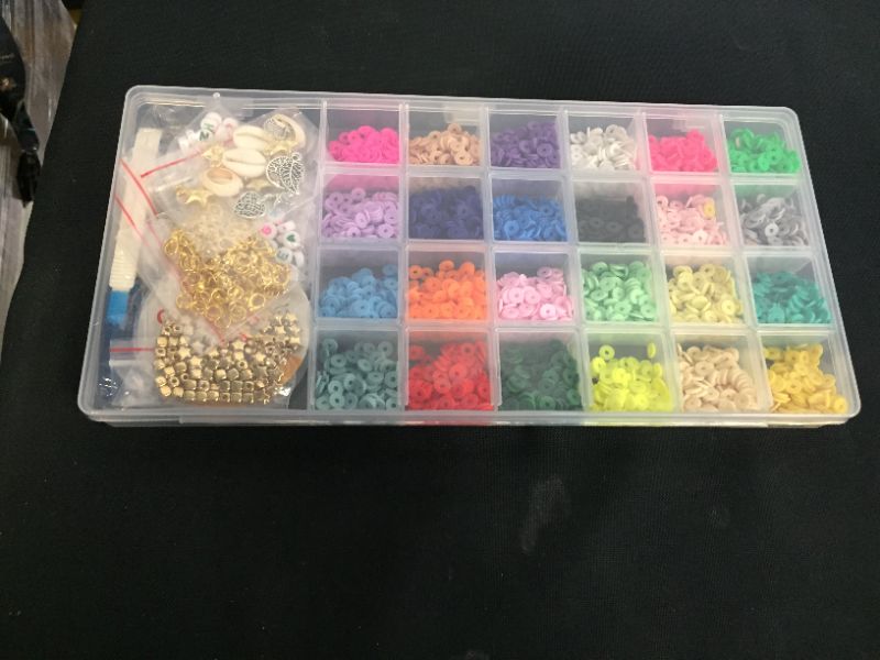 Photo 2 of Joiley 5400 Pcs Polymer Clay Beads for Bracelets Making Kit, heishi Beads with 130 Letter Beads, 240 Charms Pendant kit, 1 Elastic String and 1 Scissor for DIY Jewellery Making Supplies, 24 Colours