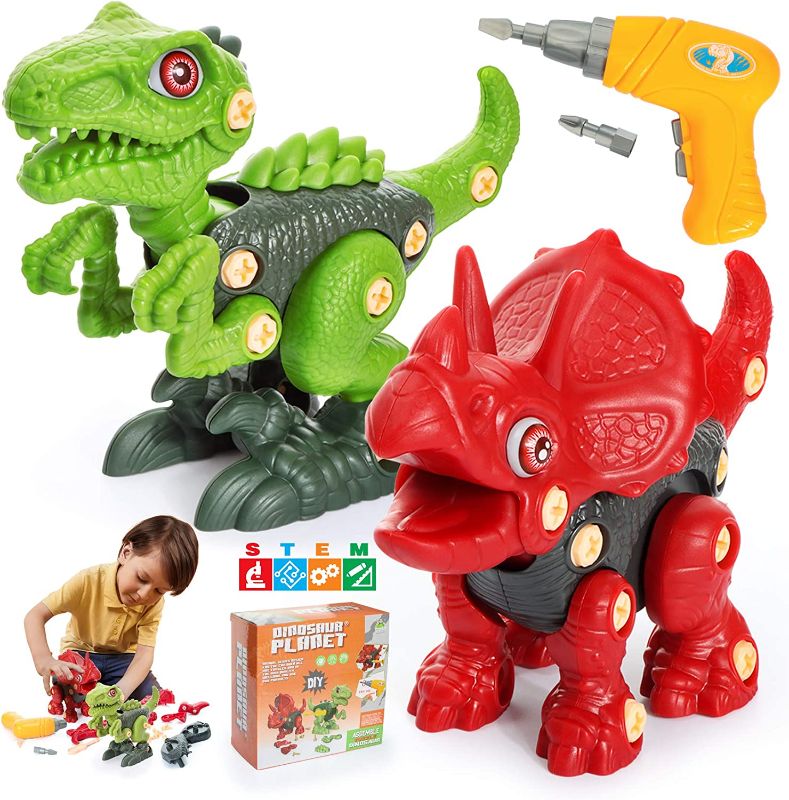 Photo 1 of Dinosaur Toys Take Apart Toys with 2 Different Dinosaurs and 1 Battery Powered Screwdriver - BOX HAS SMALL DAMAGE -