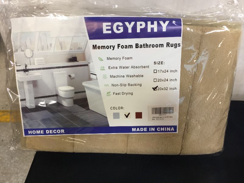 Photo 2 of EGYPHY Memory Foam Bathroom Rug, 20"X32" Non-Slip Bath Mat, Soft Absorbent Bathroom Carpet, Machine Washable Large Thick Bath Runner for Tub Shower Bath Room Toilet Floors Kitchen-Beige