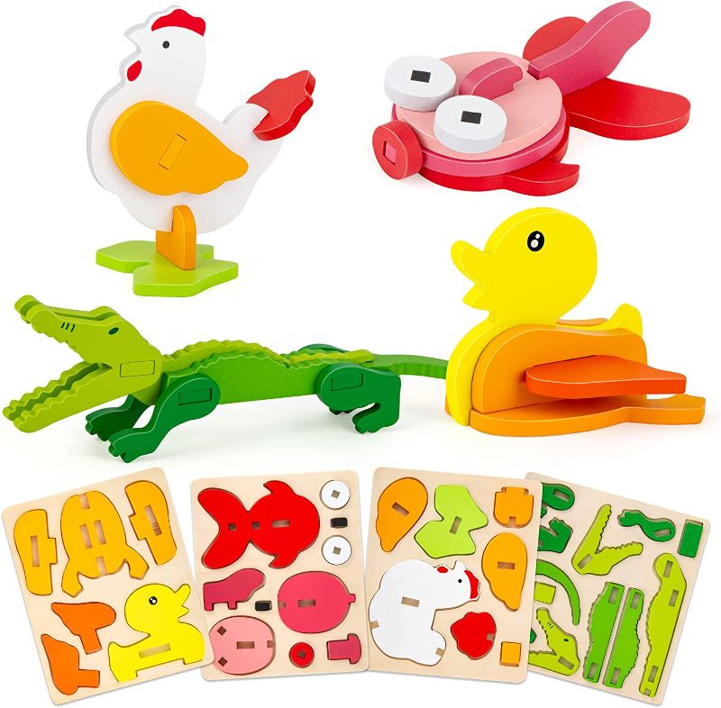 Photo 1 of EINSTEM Wooden Puzzles Preschool Learning & Education Toys for Toddler 1-3 Year Old, 3D Animal Shape Jigsaw Puzzle Montessori Stem Travel Toy, Girl and Boy Christmas Birthday Gifts
