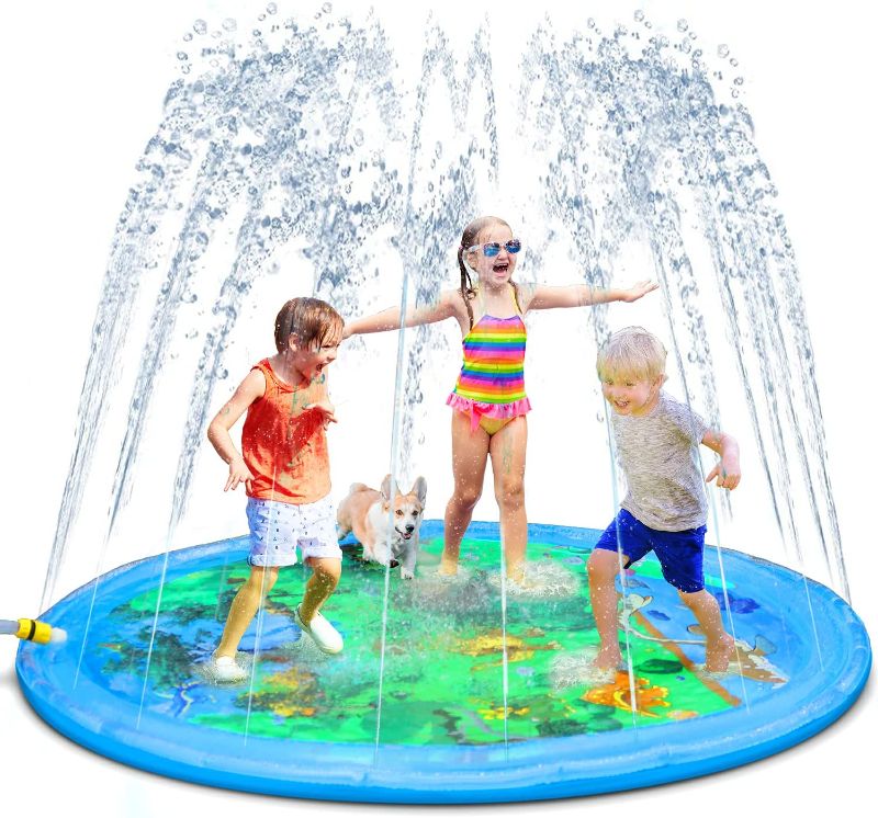 Photo 1 of Splash Pad for Toddlers, 68” Outdoor Summer Sprinkler for Kids, Babies, and 1-12 Years Old Boys & Girls, Wading Splash & Sprinkler Outdoor Water Toys for Fun Games, Party, and Play
