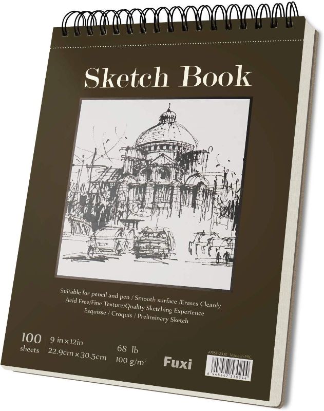 Photo 1 of 9 x 12 inches Sketch Book, Top Spiral Bound Sketch Pad, 1 Pack 100-Sheets (68lb/100gsm), Acid Free Art Sketchbook Artistic Drawing Painting Writing Paper for Kids Adults Beginners Artists
--- Factory Sealed --- 