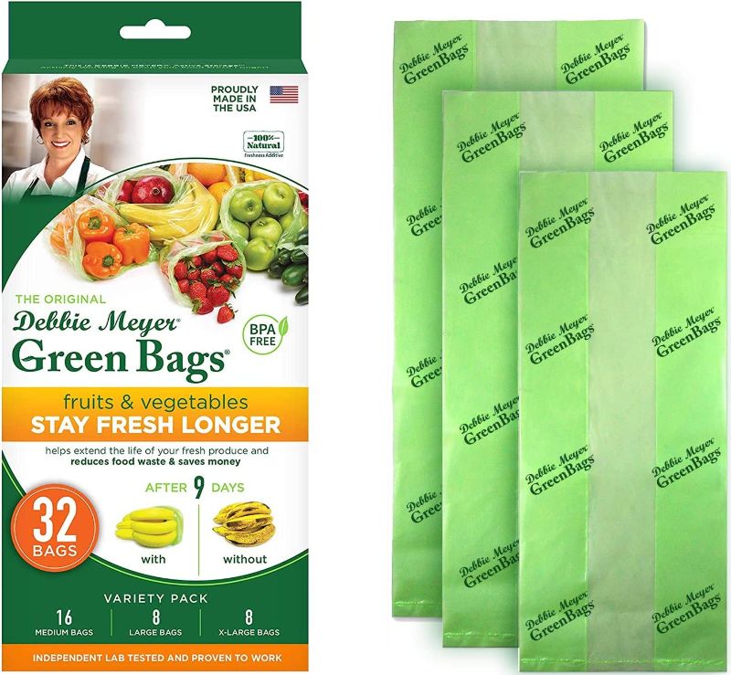 Photo 1 of Debbie Meyer GreenBags 32-Pack (16M, 8L, 8XL) – Keeps Fruits, Vegetables, and Cut Flowers, Fresh Longer, Reusable, BPA Free, Made in USA
