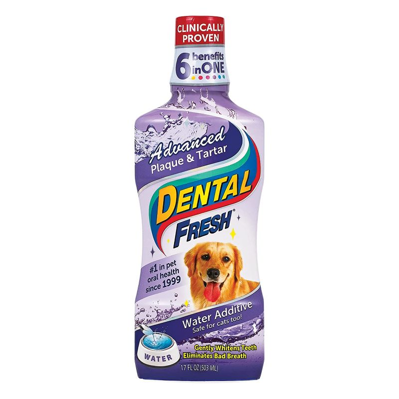 Photo 1 of Dental Fresh Advanced Plaque and Tartar Water Additive for Dogs, 17 oz – Dog Teeth Cleaning Formula Targets Plaque & Tartar Build-Up, Eliminates Bad Breath, Whitens Teeth, Improves Overall Oral Health
