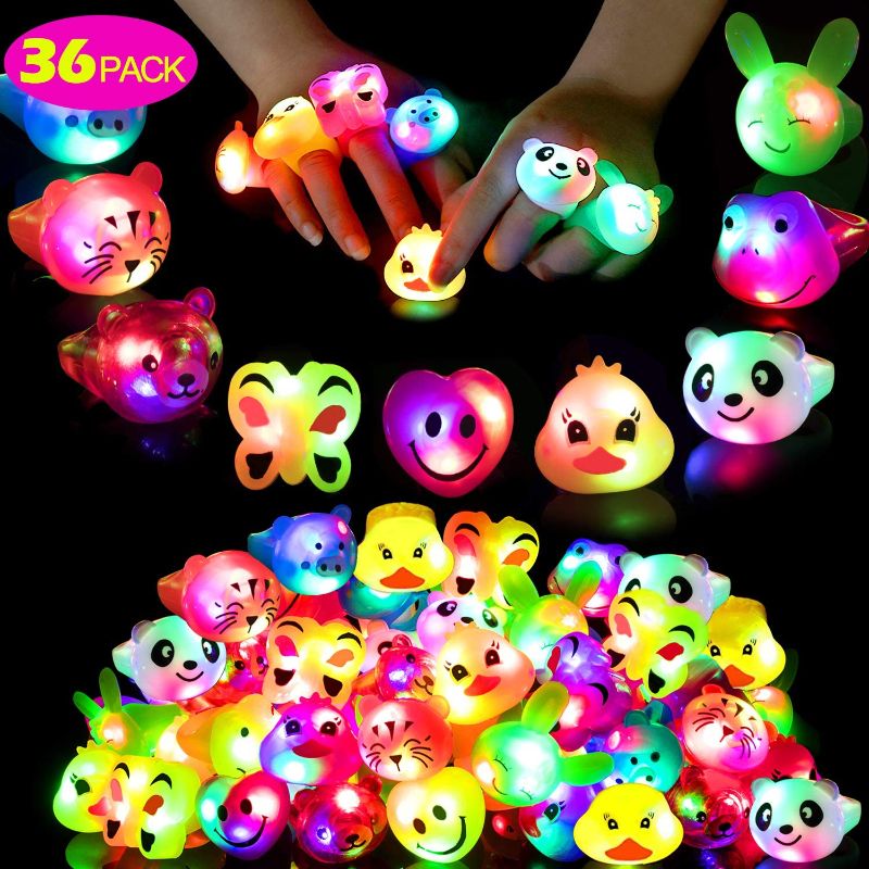 Photo 1 of Mikulala 36 Pack Kids Birthday Party Favors,Goodie Bag Stuffers LED Light Up Rings Bulk Toys Boys Girls Gift-Glow in The Dark Party Supplies,Cute Animal Treasure Box Fillers for Kids Classroom Prizes
--- Factory Sealed --- 