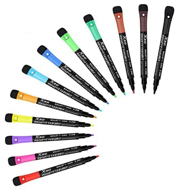 Photo 1 of 12Pc Magnetic Whiteboard Pens with Eraser Dry Wipe Markers Whiteboard Markers Outline Marker Pens White Board Markers
