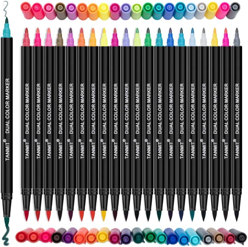 Photo 1 of Dual Colored Markers, Tanmit 40 Color Dual Tip Brush Pens, Double-end Thin Art Marker, Bright Detail Drawing Pen Set for Adult Coloring Book, Journal and More (20 Pack)
