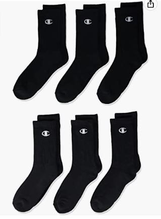 Photo 1 of Champion unisex-child Champion Kids' 6-pack Crew Socks Black Size 5-7 