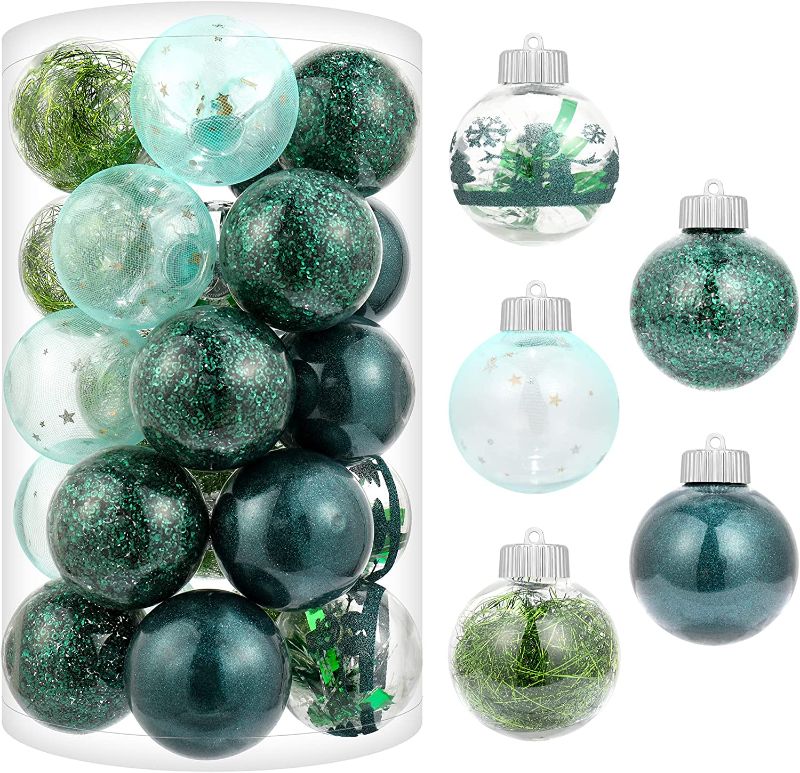 Photo 1 of Blivalley 60mm/2.36" Christmas Ball Ornaments 30Pcs Shatterproof Clear Plastic Xmas Decoration with Baubles Stuffed Hanging Balls for Holiday Festivals Party(Green)
