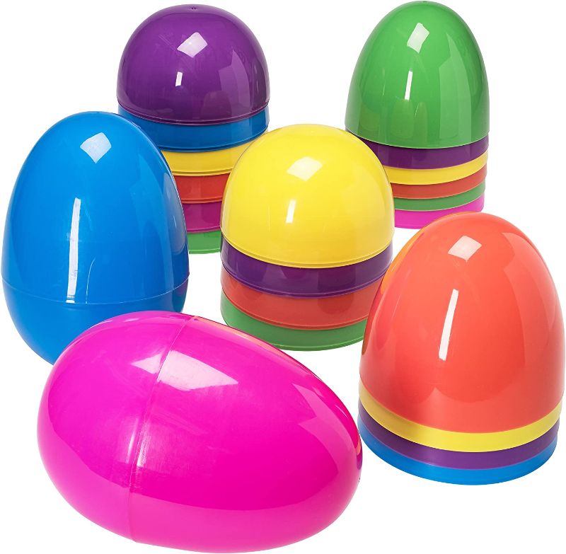 Photo 1 of Jumbo 24 Piece Assorted Solid Colors Giant Easter Eggs - 6 Inches Tall
-- open bag, new --