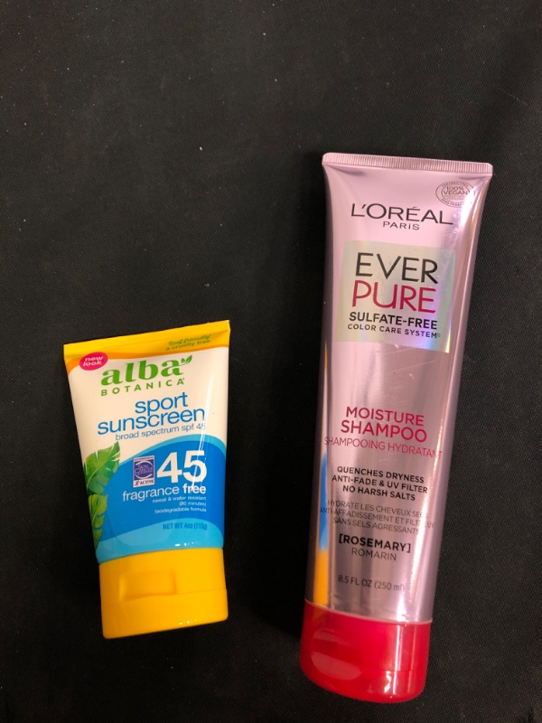 Photo 3 of 2PC LOT, L'Oreal Paris EverPure Moisture Shampoo - 8.5 Fl Oz, 
 Sport Sunscreen SPF 45, Fragrance-Free - 4 Oz (113 Grams) EXP 09/23