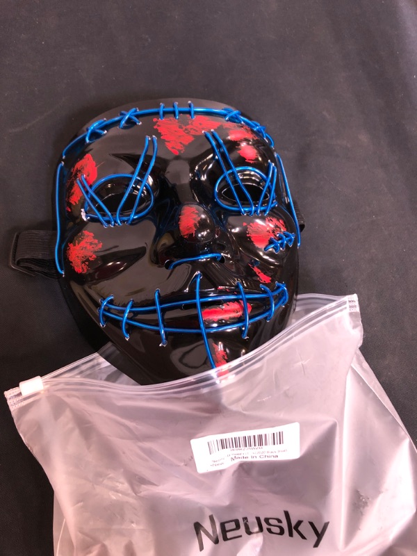 Photo 2 of Neusky Halloween Mask, LED Light Up Mask, Purge Mask for Halloween Carnival Masquerade (2020 Black-Blue)
