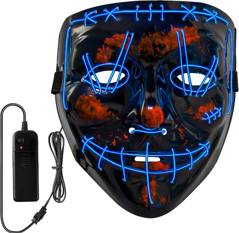 Photo 1 of Neusky Halloween Mask, LED Light Up Mask, Purge Mask for Halloween Carnival Masquerade (2020 Black-Blue)
