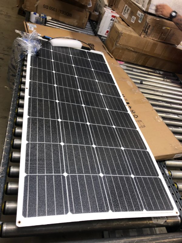 Photo 3 of Renogy Flexible Solar Panel 175 Watt 12 Volt Monocrystalline Semi-Flexible Bendable Mono Off-Grid Charger for Marine RV Cabin Van Car Uneven Surfaces. Box Packaging Damaged, Moderate Use, Clear signs of Use on item, Marker Marks on item. Minor Scratches a