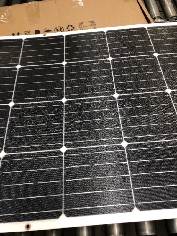 Photo 10 of Renogy Flexible Solar Panel 175 Watt 12 Volt Monocrystalline Semi-Flexible Bendable Mono Off-Grid Charger for Marine RV Cabin Van Car Uneven Surfaces. Box Packaging Damaged, Moderate Use, Clear signs of Use on item, Marker Marks on item. Minor Scratches a