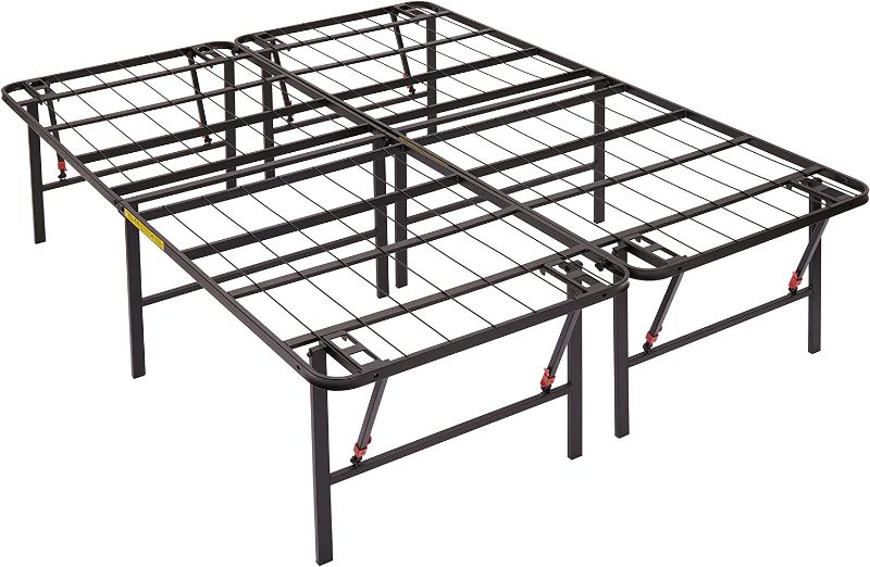 Photo 1 of Amazon Basics Foldable Metal Platform Bed Frame with Tool Free Setup, 18 Inches High, Queen, Black. Box Packaging Damaged, Item is New