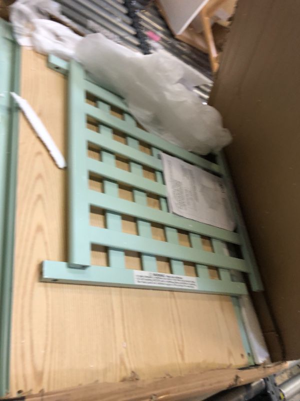 Photo 4 of Dream On Me Bellport 4 in 1 Convertible Mini/Portable Crib I Mini Baby Crib I Includes 1.5 Mattress, Light Seafoam Green. Box Packaging Badly Damaged, Heavy Use, Hardware Loose in Box, Missing Hardware, Damage to Wood as shown in Pictures. Selling for Par