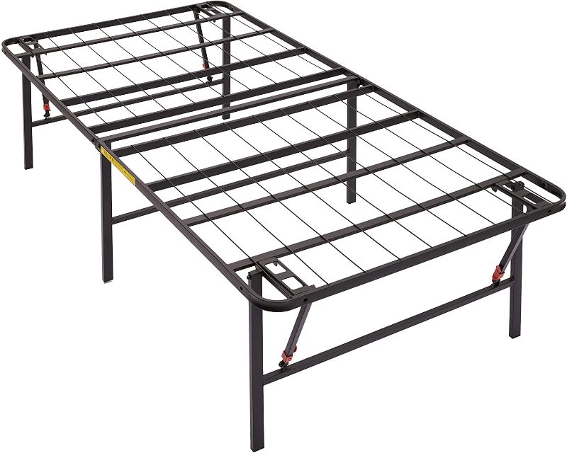 Photo 1 of Amazon Basics Foldable Metal Platform Bed Frame with Tool Free Setup, 18 Inches High, Twin, Black Box Packaging Damaged, Minor Use, Minor scratches and scuffs on item
