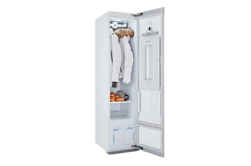 Photo 1 of Styler Steam Closet Smart Clothing Care System with Asthma & Allergy Friendly Sanitizer in White ------ door needs to be replaced, damaged and scratches along sides and edges----