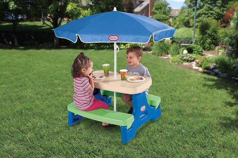 Photo 1 of Little Tikes Easy Store Jr. Picnic Table with Umbrella - Blue / Green