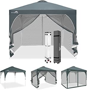 Photo 1 of EAGLE PEAK 10' x 10' Outdoor Pop Up Canopy Tent, Portable Sun Shelter with Mosquito Netting, Leg Skirts, Vented Top and Wheeled Carrying Bag, Gray
