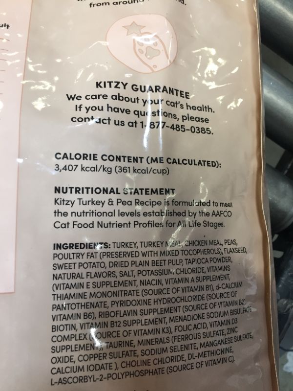 Photo 4 of  Kitzy Dry Cat Food, No Added Grains (Turkey/Whitefish & Pea Recipe) best by 5/22
