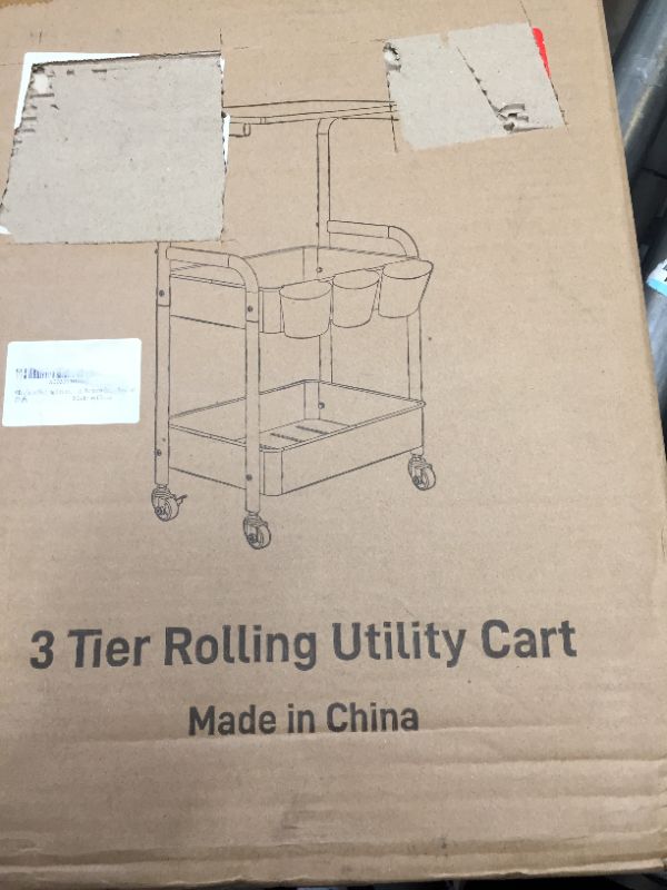 Photo 1 of 3 tier metal rolling cart white with wood top 