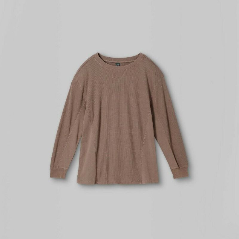 Photo 1 of Women's Long Sleeve Thermal Mix Tunic T-Shirt Wild Fable Taupe Brown Small 2 PACK