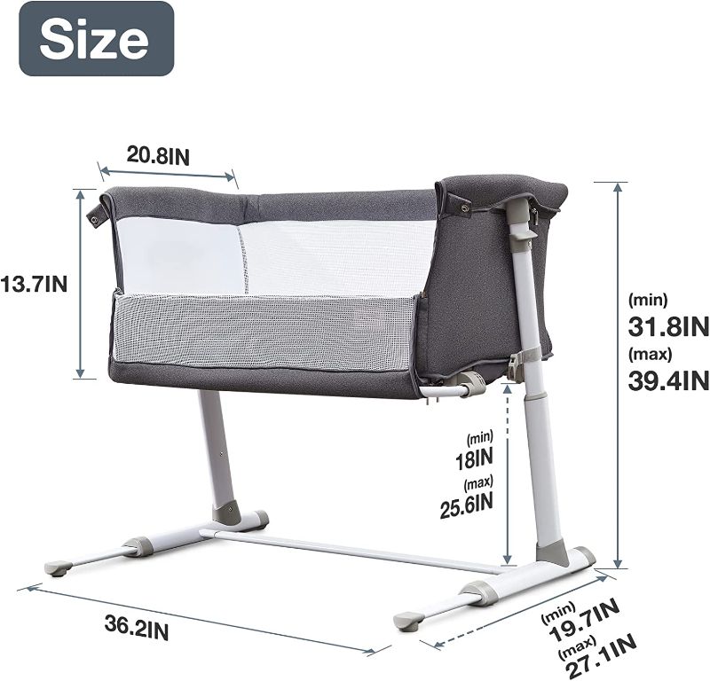Photo 1 of  Baby Bassinet,RONBEI Bedside Sleeper,Baby Bed to Bed,Babies Crib Bed, Adjustable Portable Bed for Infant/Baby Boy/Baby Girl/Newborn (Dark Grey) Box Packaging Damage, Item is Minor Use.
