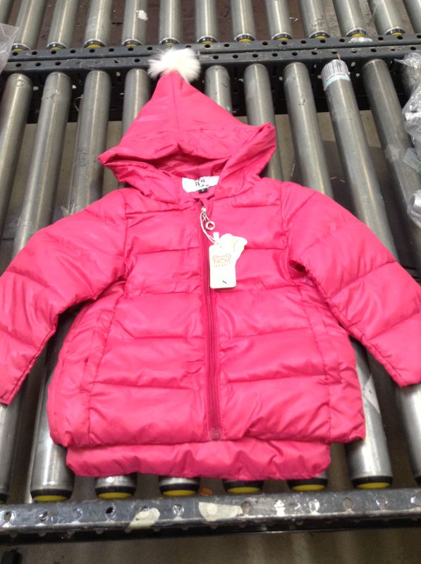 Photo 1 of Girls Jacket Lightweight Fashion Warm Winter Pure Color Hooded Jacket with Pockets. Childs Size Small. Color Pink. Minor Use
