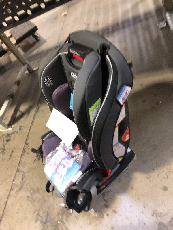 Photo 5 of Graco SlimFit 3 in 1 Car Seat, Slim & Comfy Design Saves Space in Your Back Seat, Annabelle. Box Packaging Badly Damaged, Minor Scratches an Scuffs on Plastic, Minor Use, Missing Cup Holders.
