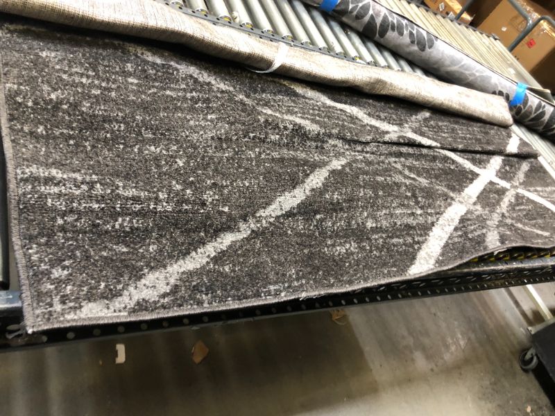Photo 1 of  nuLOOM Thigpen Contemporary Stripes Dark Gray 6 ft. Square Rug. Moderate Use, Hair Found on Item, Fraying on Edges. Creases and Wrinkles on item. 
