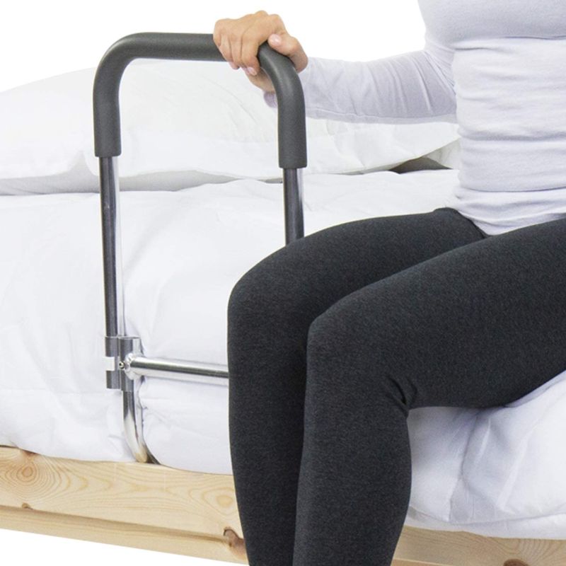 Photo 1 of  Vive Bed Rail - Compact Assist Railing for Elderly Seniors, Handicap, Kids - Standing Bar Handle with Fall Prevention Guard - Adjustable Bedrail Cane fits King, Queen, Full, Twin - Stability Grab Bar. Box Packaging Damaged, Moderate Use. Minor Scratches 