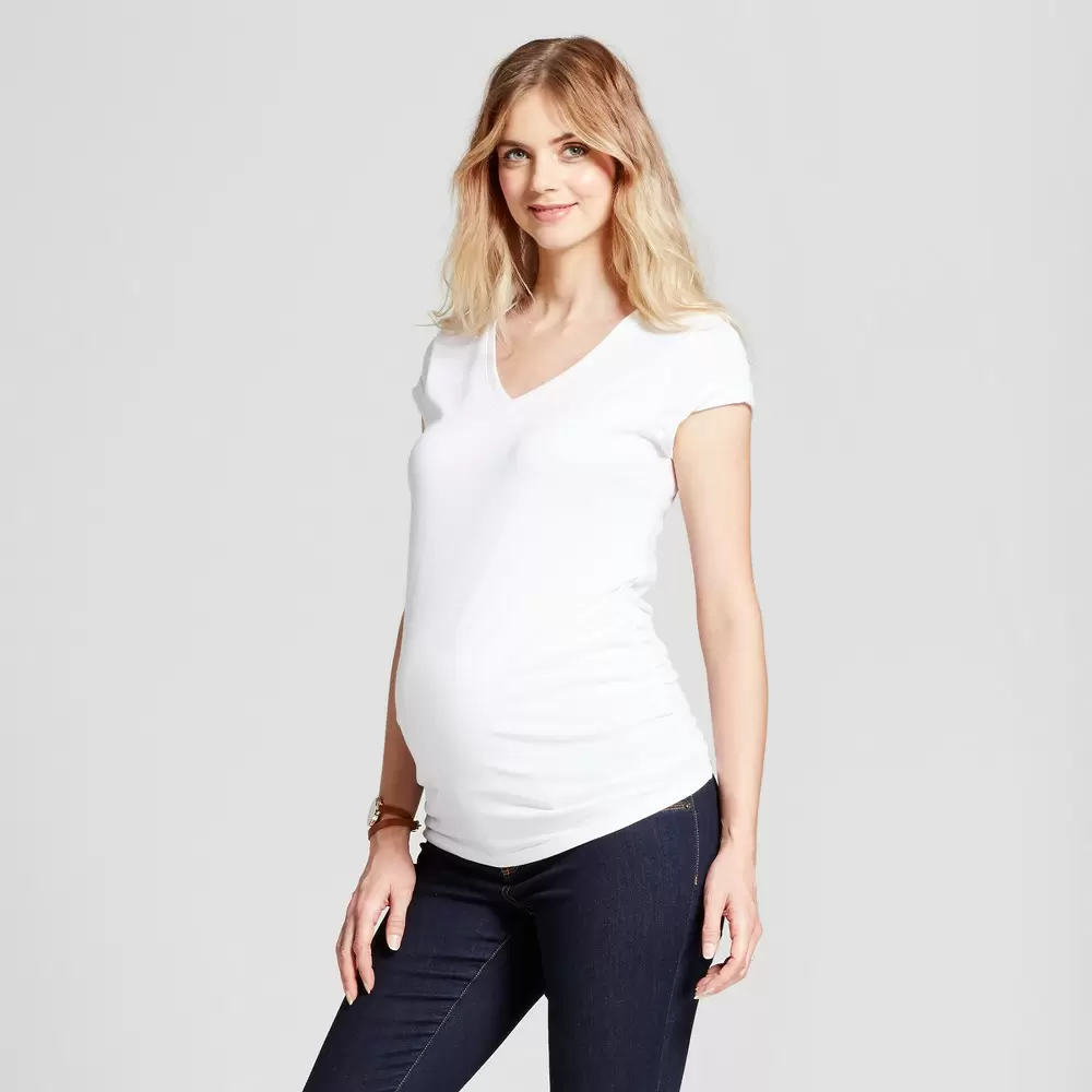 Photo 1 of Short Sleeve V-Neck Side Shirred Maternity T-Shirt - Isabel Maternity by Ingrid XXL
