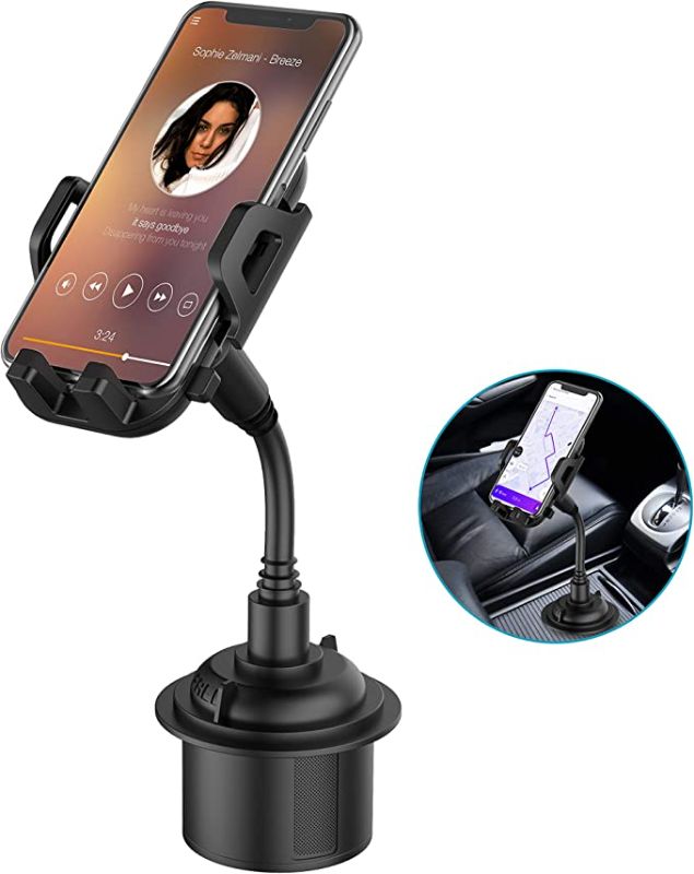 Photo 1 of Car Cup Holder Phone Mount, Adjustable Gooseneck Cupholder Cell Phone Cradle with 360° Rotatable Holder, Compatible with Most Smart Phones
