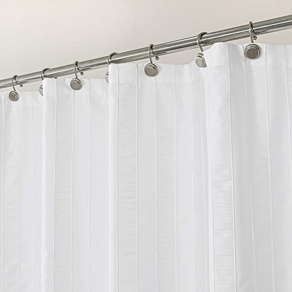 Photo 1 of Central Park White Shower Curtains Gathered Stripe Seersucker Puckered Ruffle Decorative Pattern for Modern Elegant Bathroom Spa Hotel with Buttonholes 70"x72", Not Waterproof
